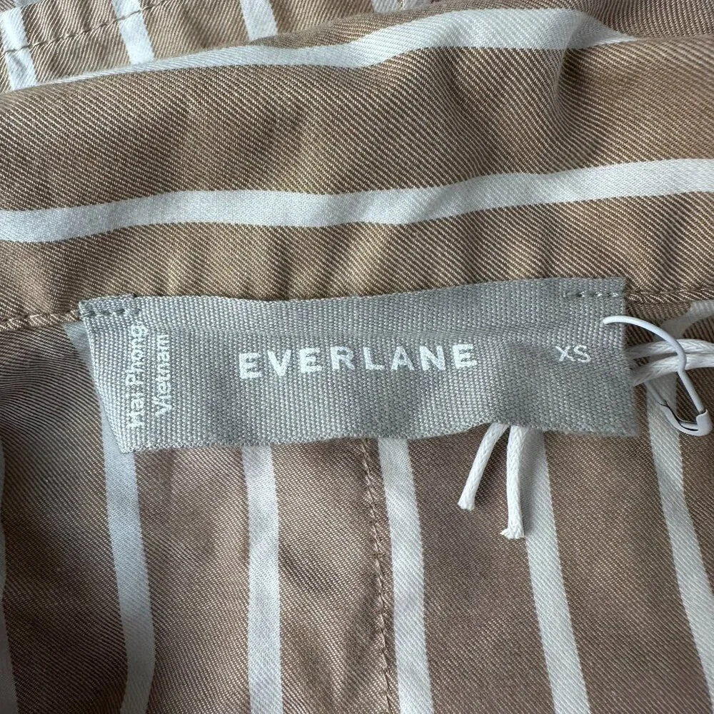 Everlane‎ The Woven 100% Cotton Long Sleeve PJ Pajama Top, Size XS, Brown Stripe